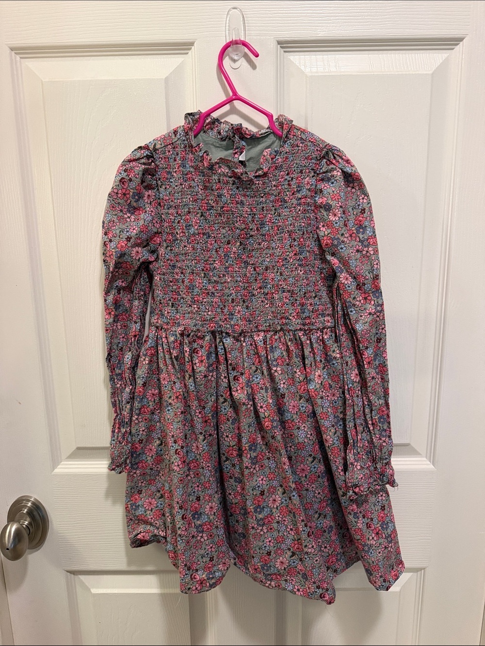 Janie and Jack Pink & Blue Floral Smocked Long-Sleeve Dress